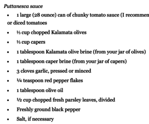list of ingredients for a sauce