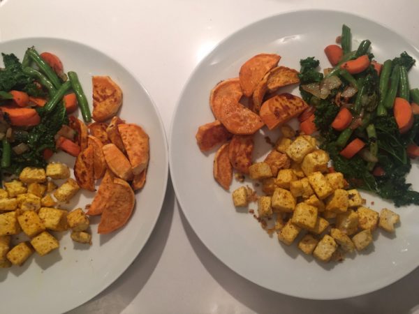 tofu vegan prep tofu with sweet potatoes and veggie stir fry
