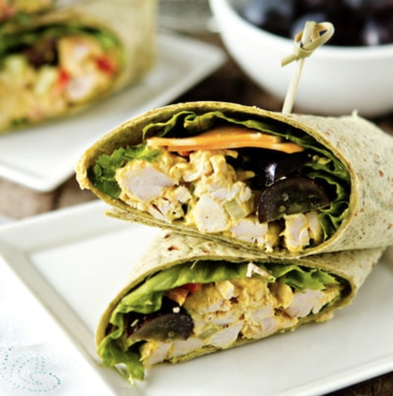 curried chicken salad wraps, great for meal prep!