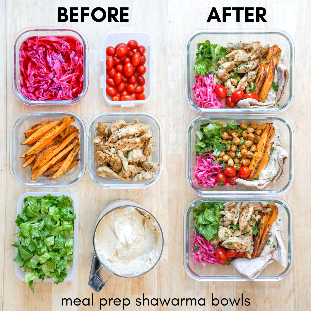 Chicken Shawarma Bowls With Hummus & Veggies - Workweek Lunch