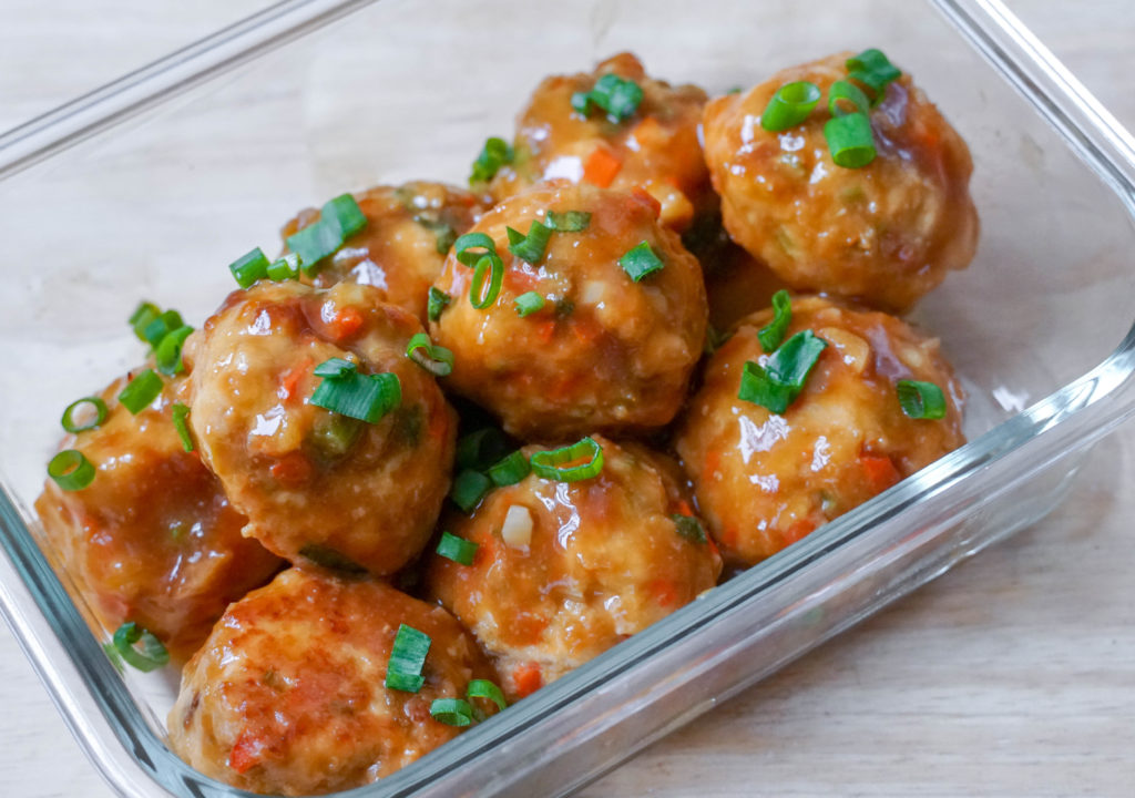 vegetarian meatballs with miso and chickpeas topped with scallions