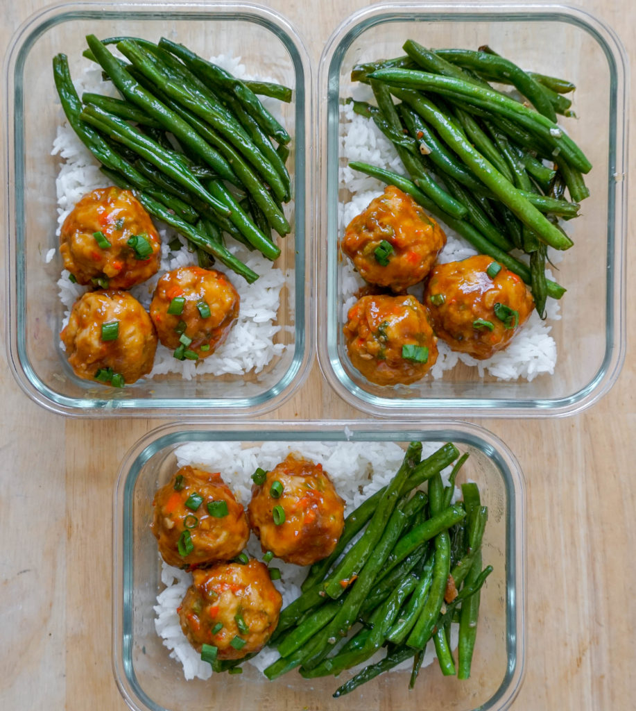 miso chickpea meatballs and green beans