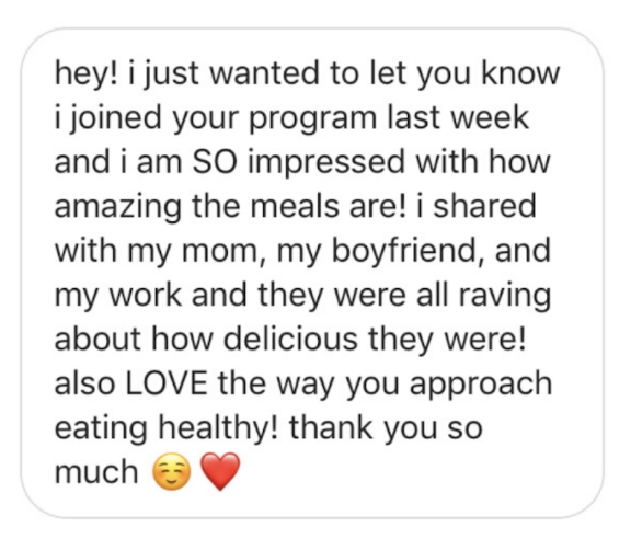 testimonial for the workweek lunch meal prep program