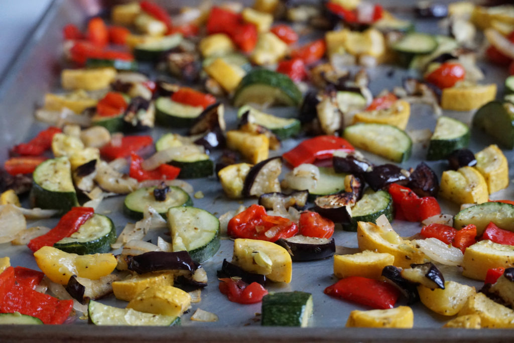 sheet pan ratatouille vegetables 