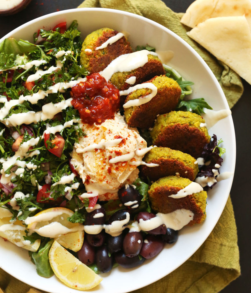 A mediterranean bowl with falafel 