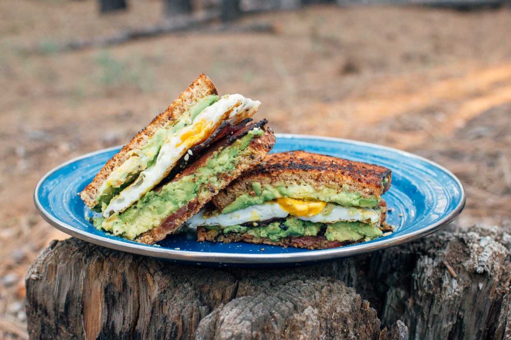 Easy camping meals, sandwich with eggs and avocado