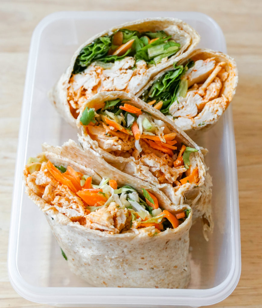 No-Reheat Crunchy Thai Chicken Wraps for meal prep cold lunches
