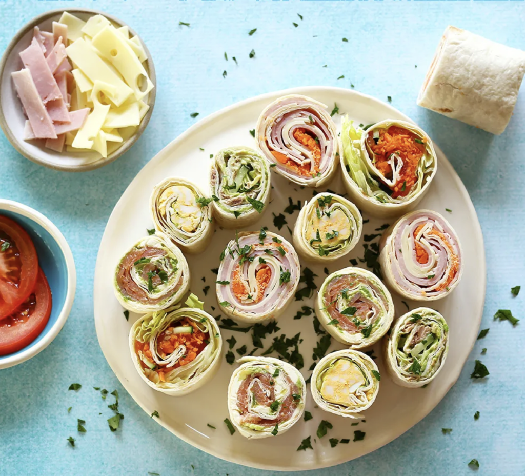 meat and veggie wraps for kids lunch