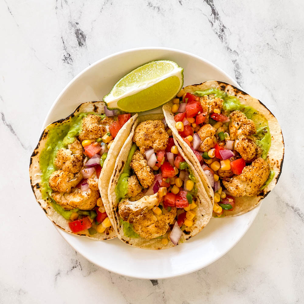 vegan cauliflower tacos with salsa