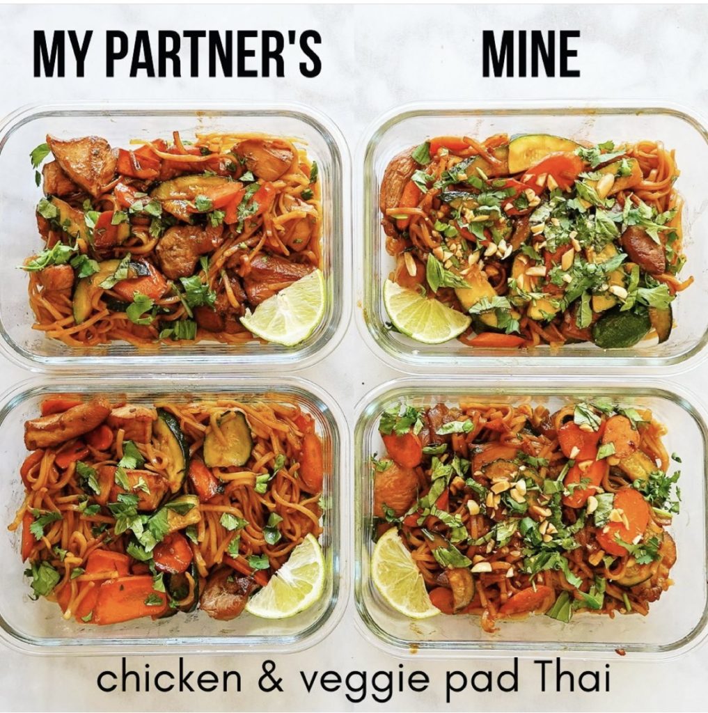 meal prepping for two, his and hers meals 