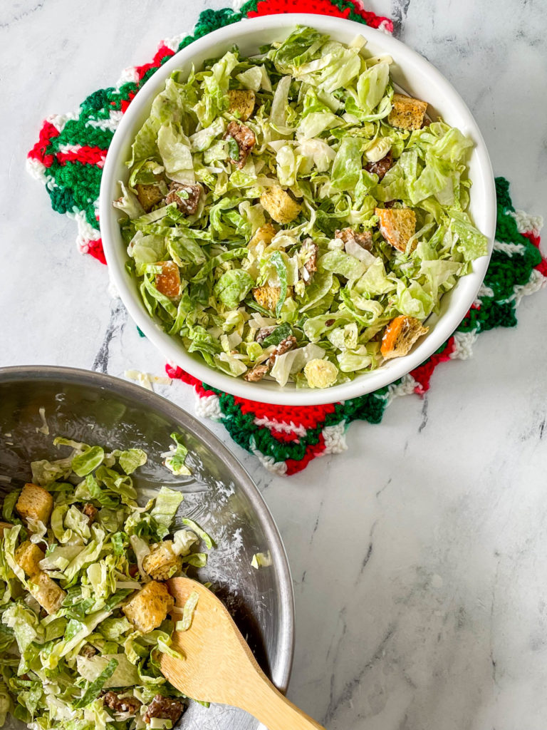 Brussel sprout caesar salad for holiday parties