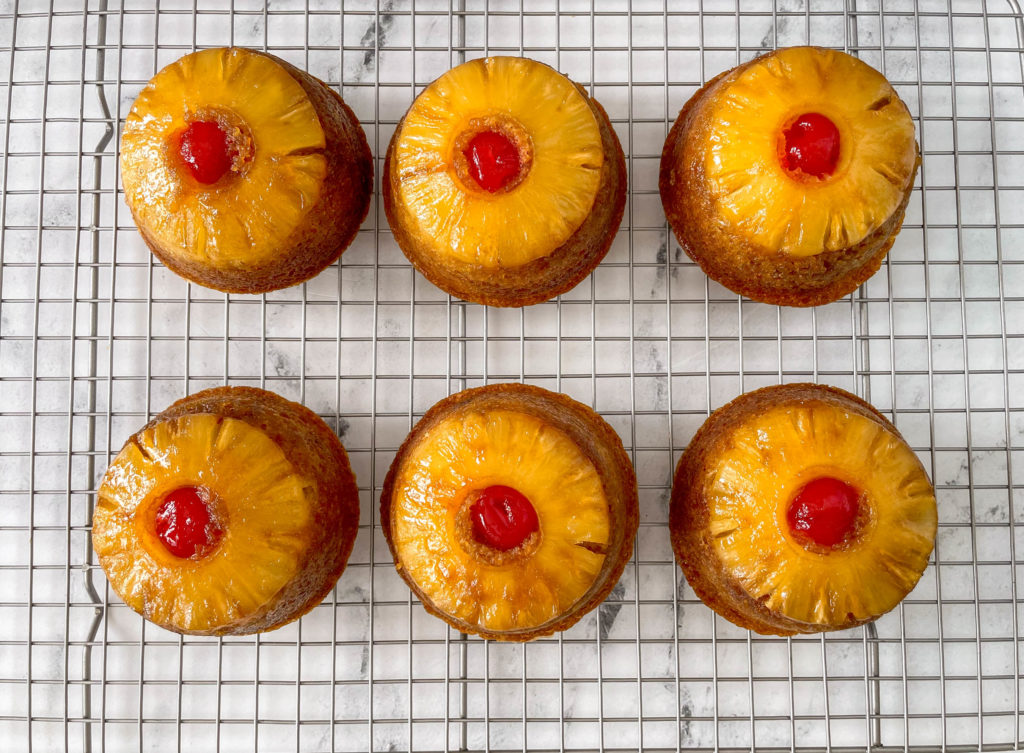 mini pineapple upside down cakes for holiday parties 