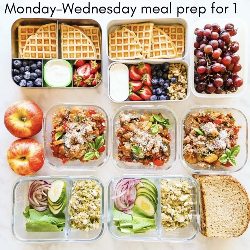 variety of food portioned into meal prep containers