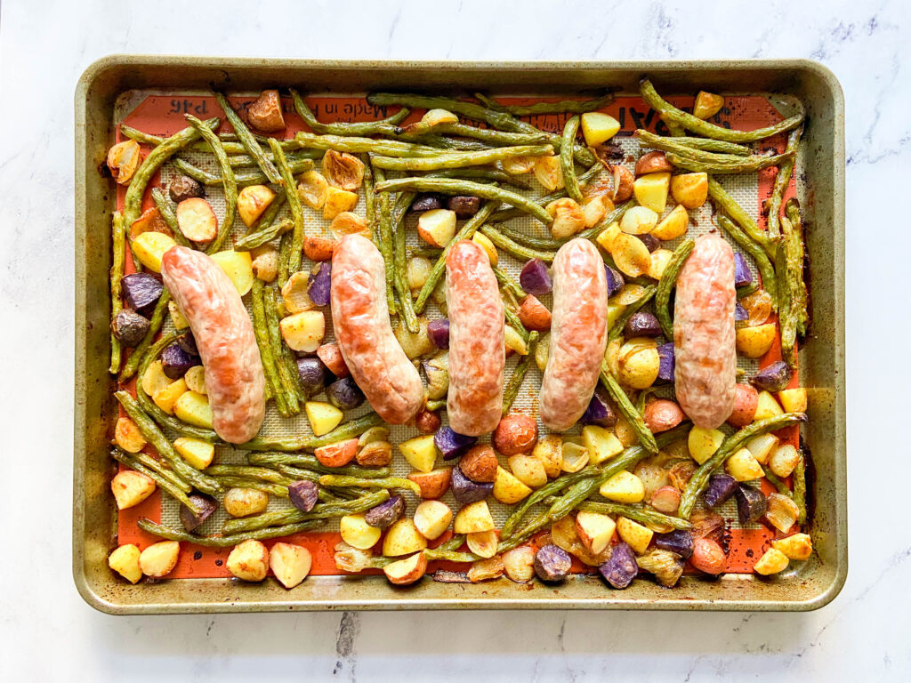 healthy sheet pan sausage and veggies for meal prep