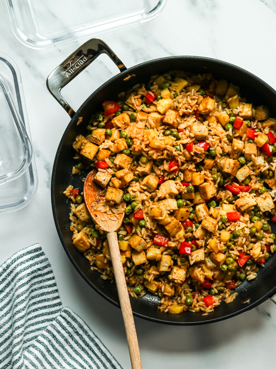 Pineapple Fried Rice with Peas, Red Pepper and Tofu