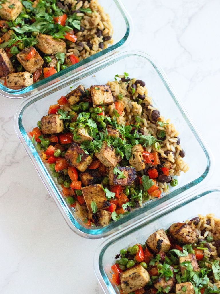 Caribbean Stir Fry With Roasted Garlic Adobo Rice & Beans